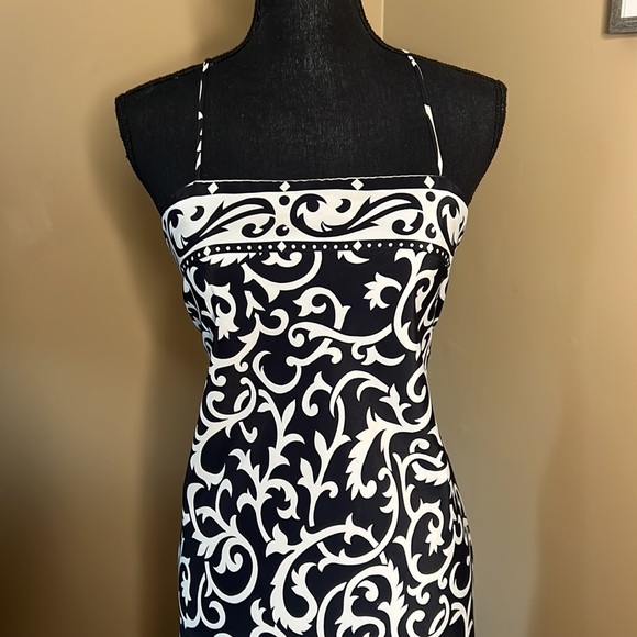 Vintage 90’s Cross Back Tilip Hem Slip Dress; Bold Graphic Black and White - Picture 6 of 9
